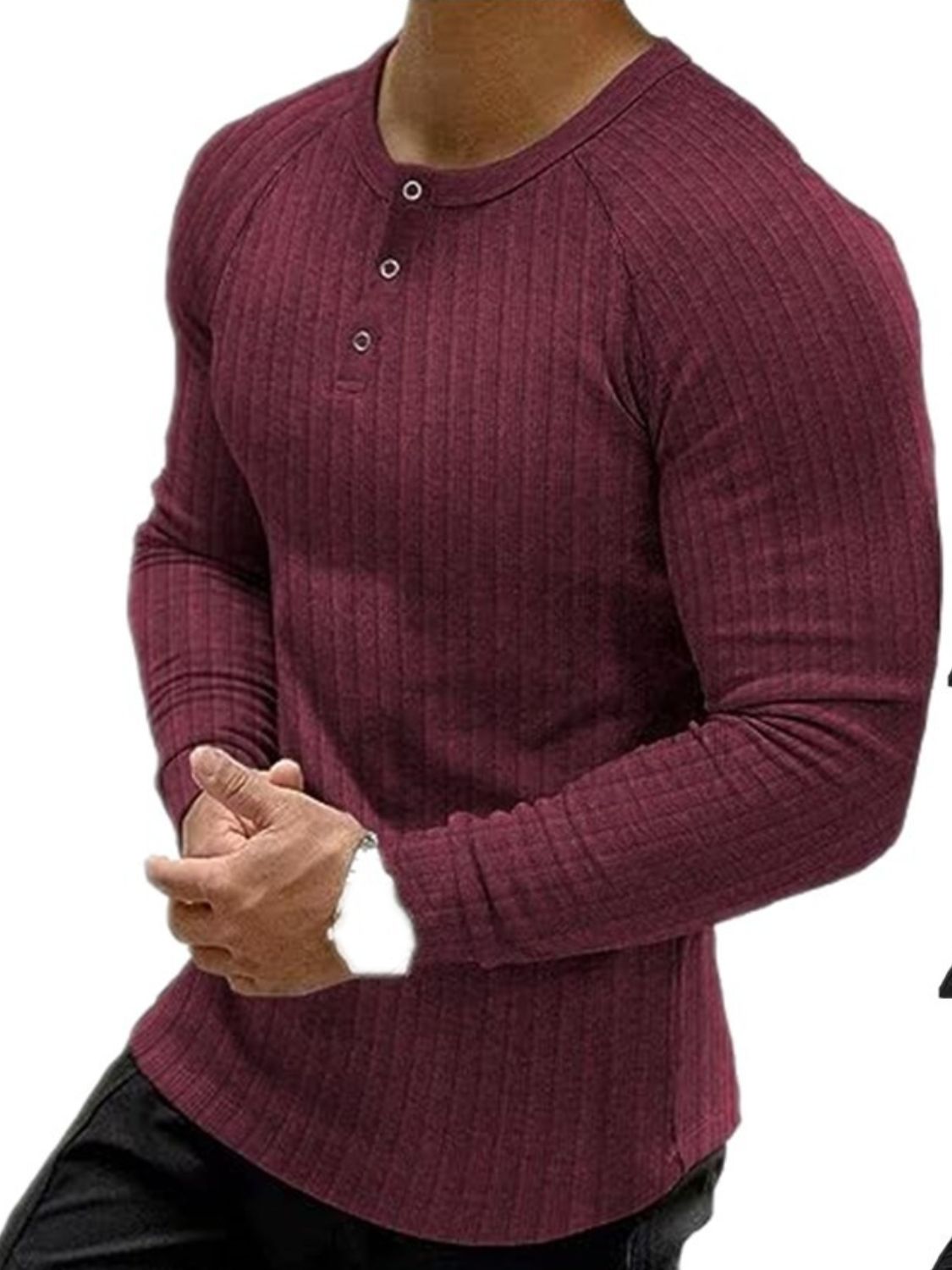 Men's Full Size Ribbed Round Neck Long Sleeve T-Shirt Plus Size SETEPENRA .
