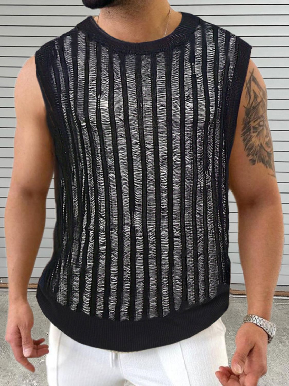 Men's Round Neck Hollow Out Sleeveless Top SETEPENRA .