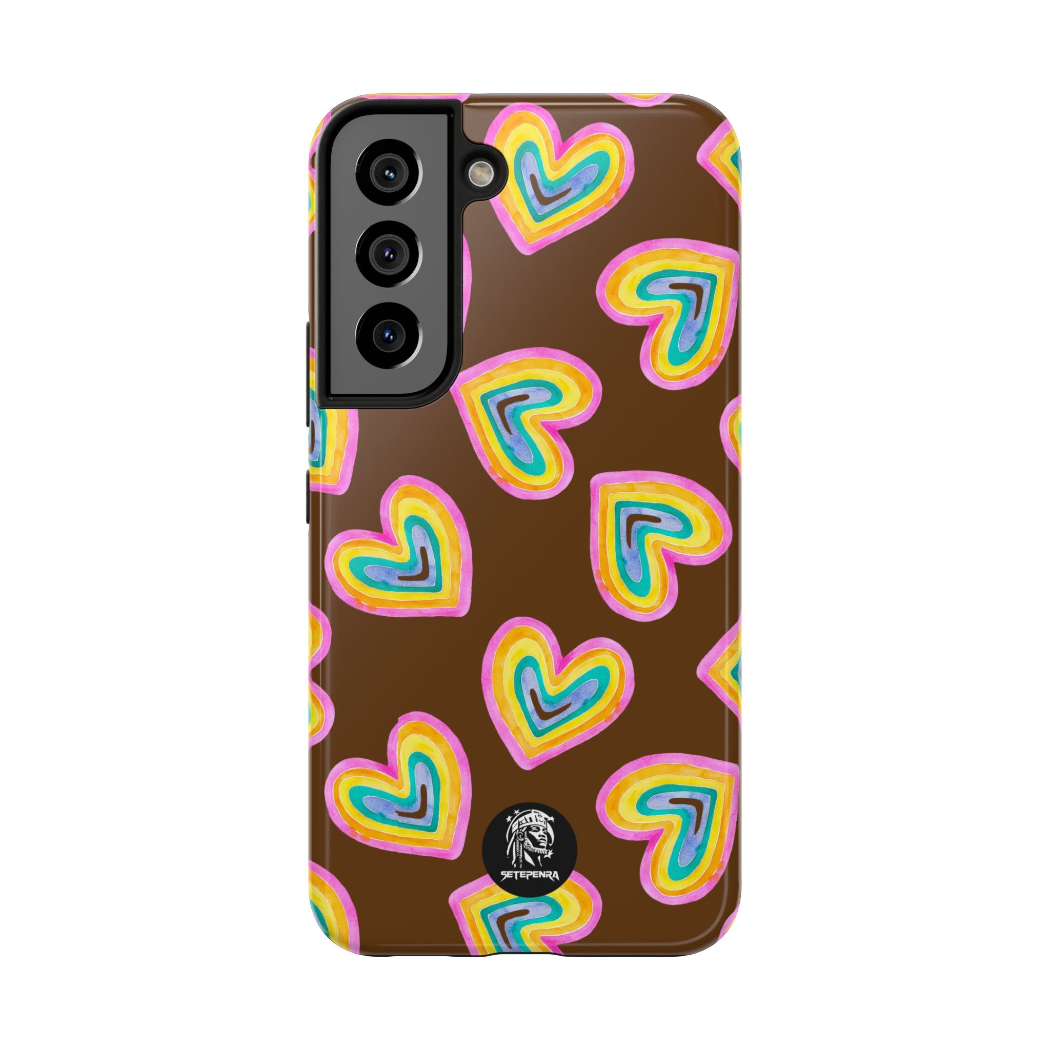 Rainbow Heart Tough Phone Case (For iPhone, Galaxy & More) - Brown
