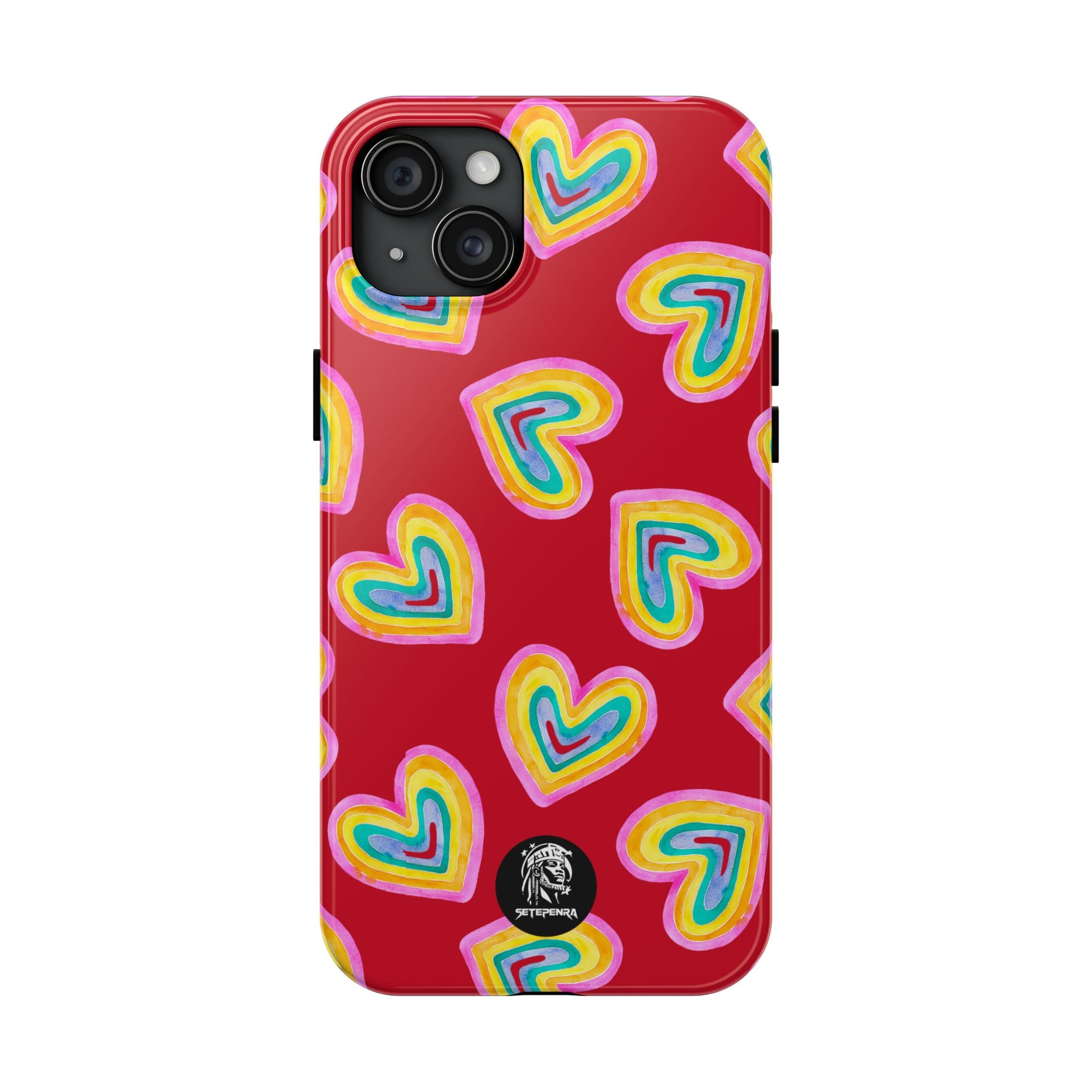 Rainbow Heart Tough Phone Case (For iPhone, Galaxy & More) - Dark Red
