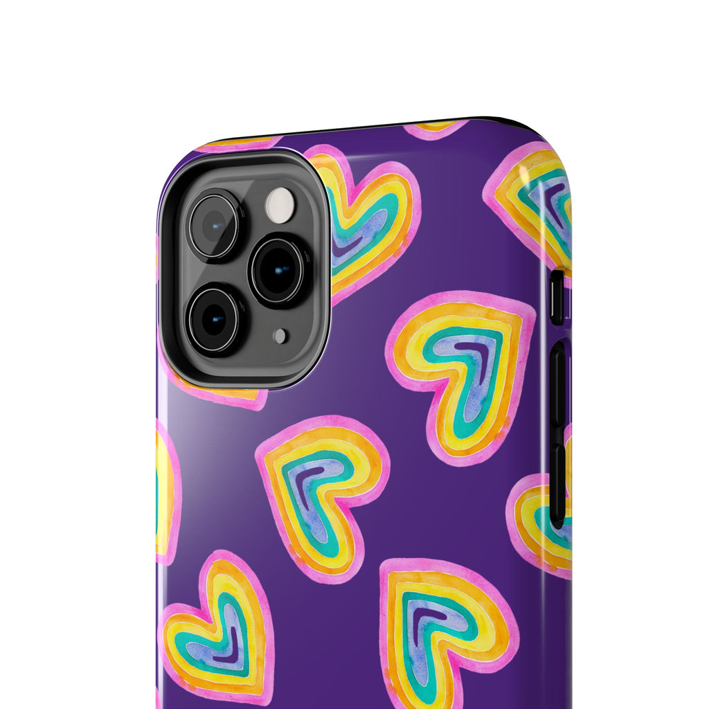 Rainbow Heart Tough Phone Case (For iPhone, Galaxy & More) - Purple