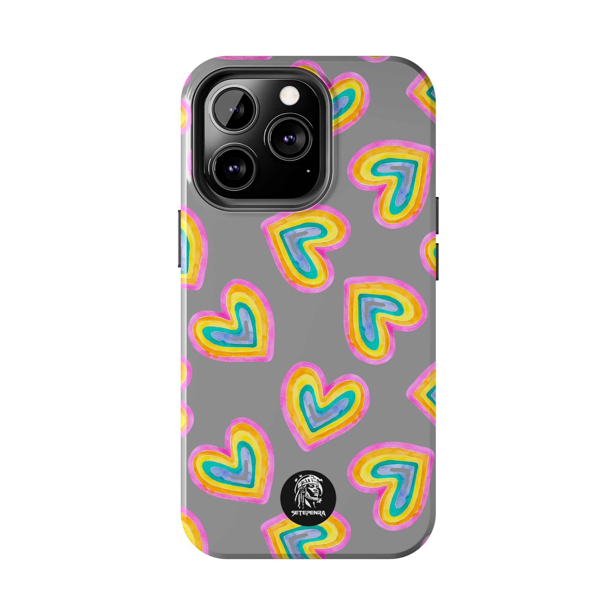 Rainbow Heart Tough Phone Case (For iPhone, Galaxy & More) - Grey