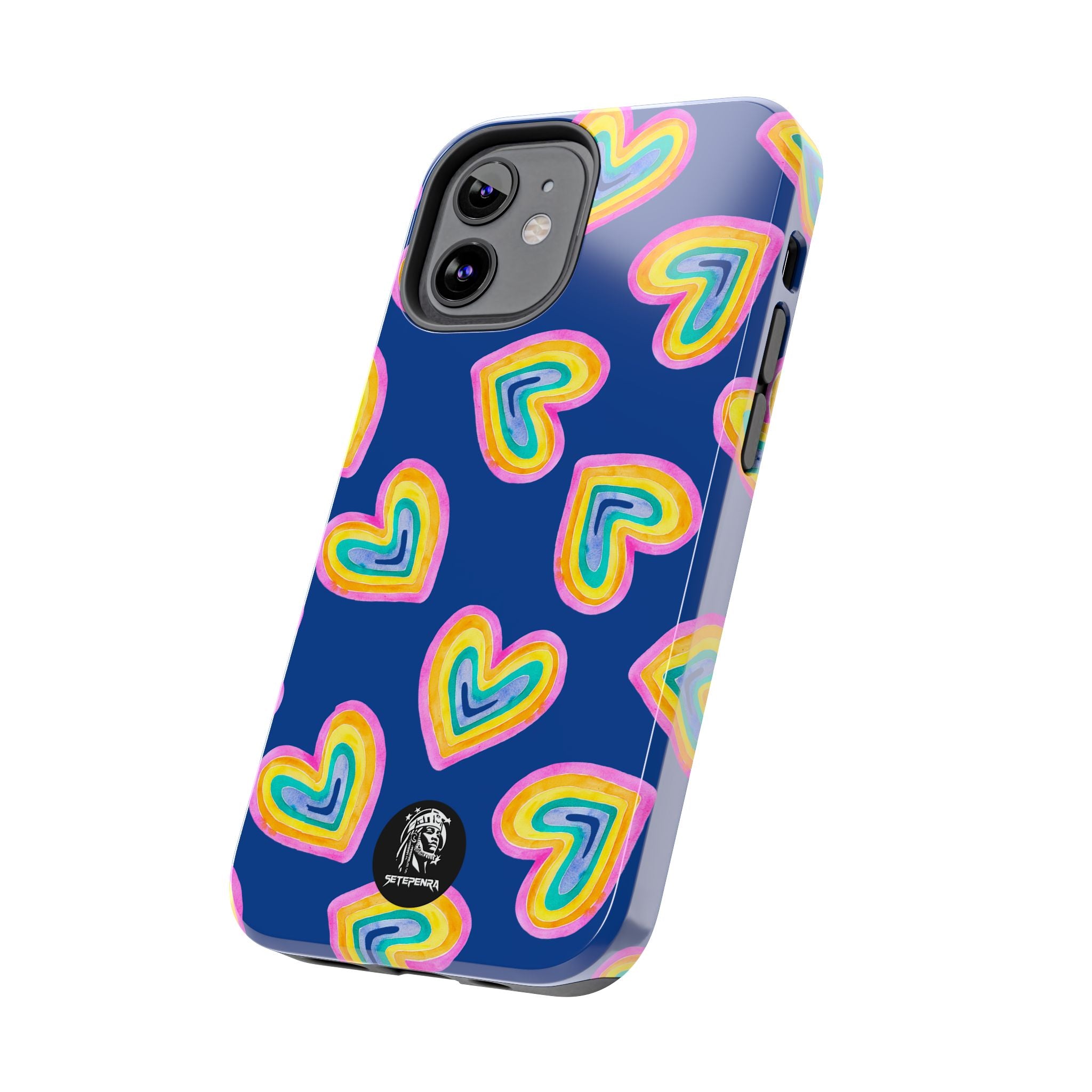 Rainbow Heart Tough Phone Case (For iPhone, Galaxy & More) - Dark Blue