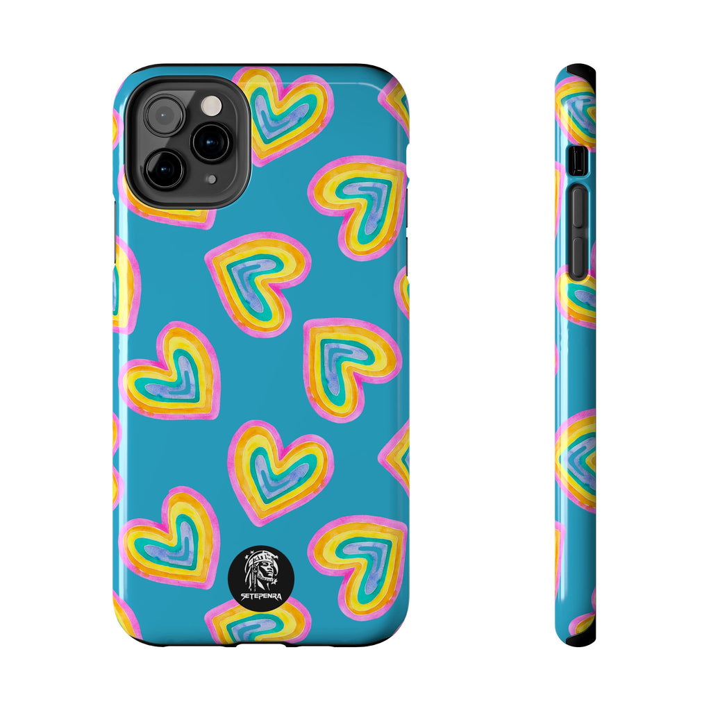 Rainbow Heart Tough Phone Case (For iPhone, Galaxy & More) - Turquoise SETEPENRA Phone Case.