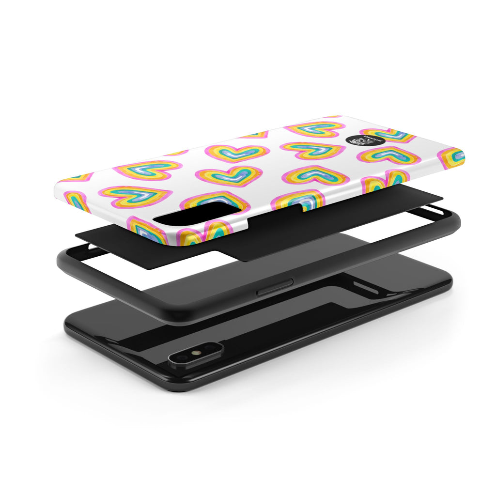 Rainbow Heart Tough Phone Case (For iPhone, Galaxy & More) - White