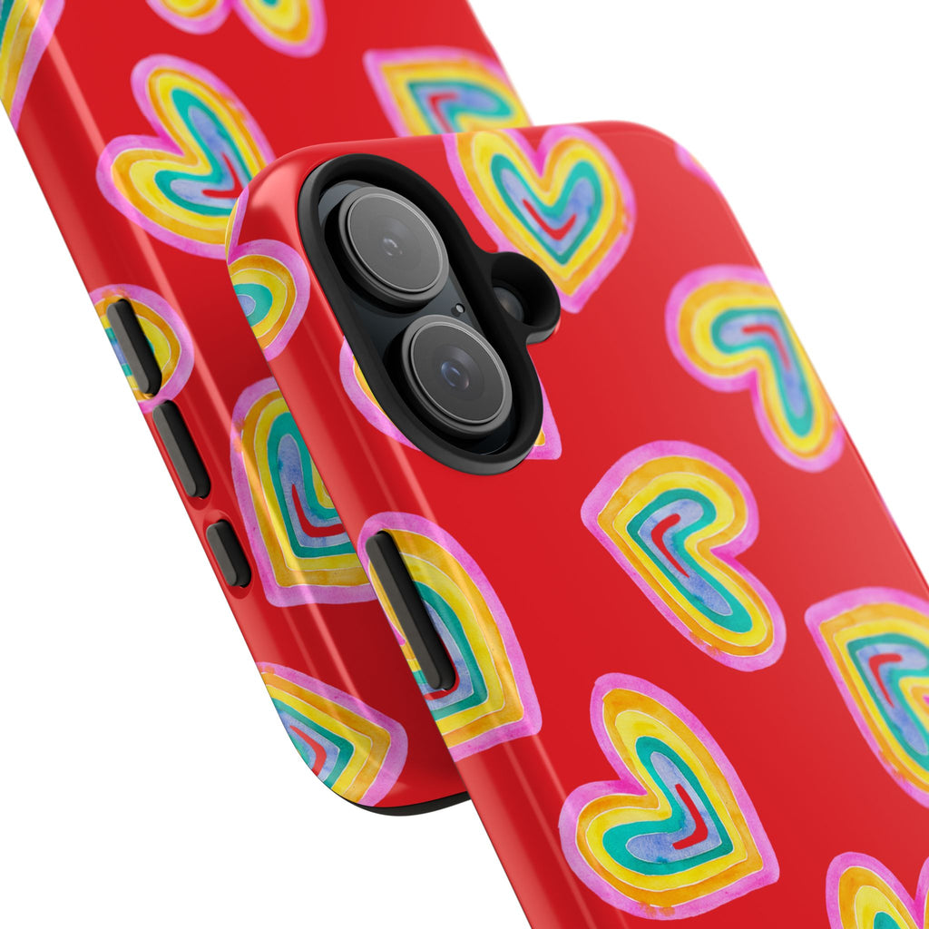 Rainbow Heart Tough Phone Case (For iPhone, Galaxy & More) - Red