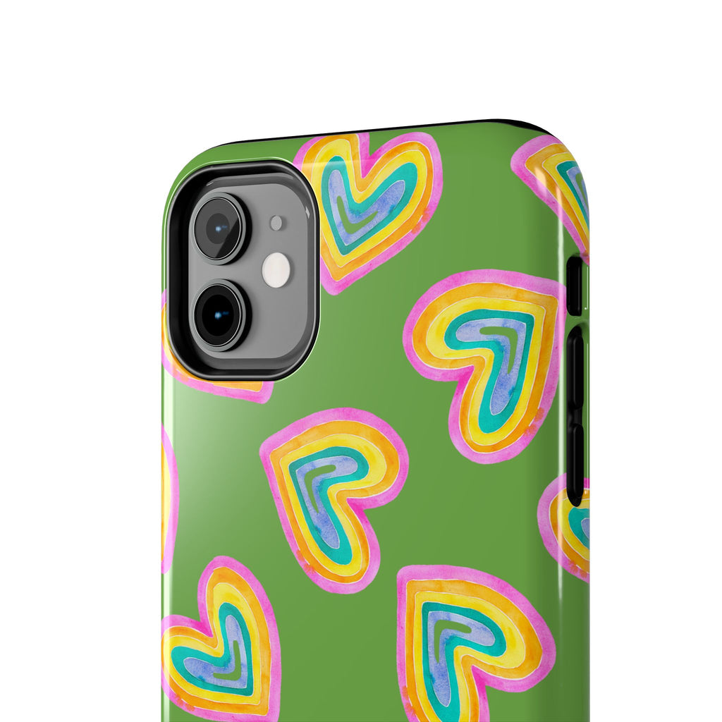 Rainbow Heart Tough Phone Case (For iPhone, Galaxy & More) - Green