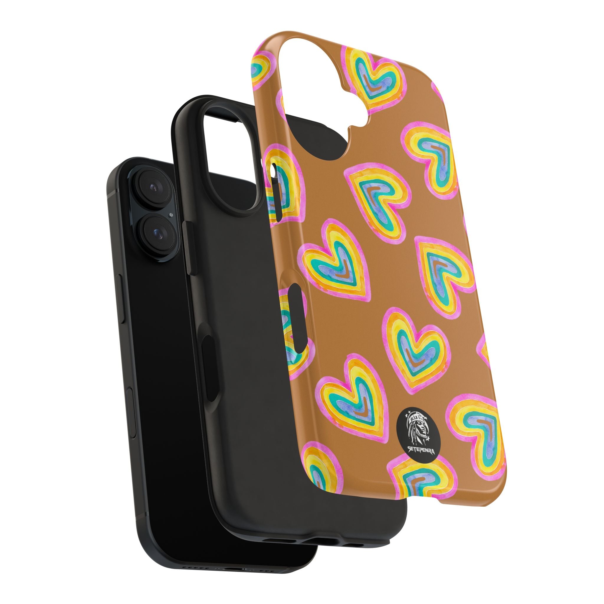 Rainbow Heart Tough Phone Case (For iPhone, Galaxy & More) - Light Brown