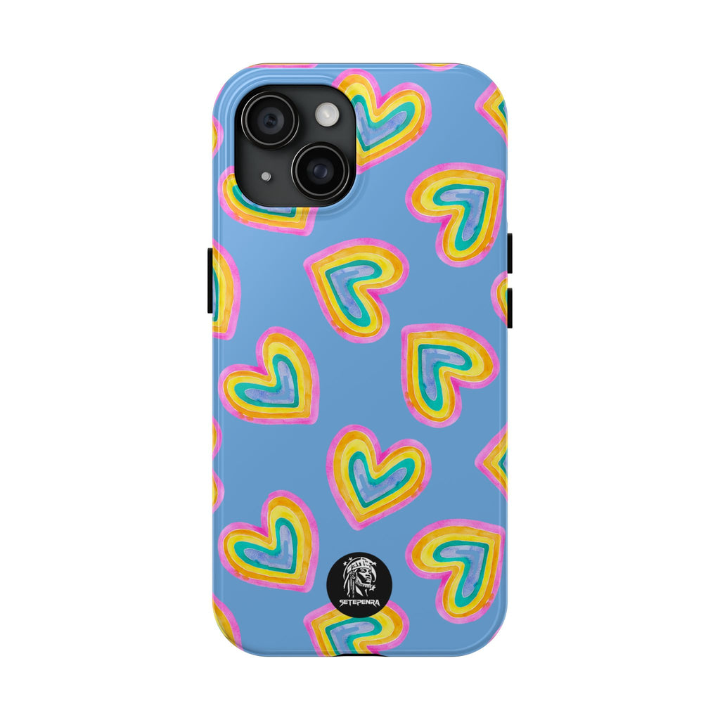 Rainbow Heart Tough Phone Case (For iPhone, Galaxy & More) - Light Blue