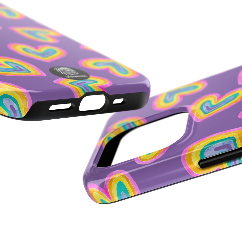 Rainbow Heart Tough Phone Case (For iPhone, Galaxy & More) - Light Purple