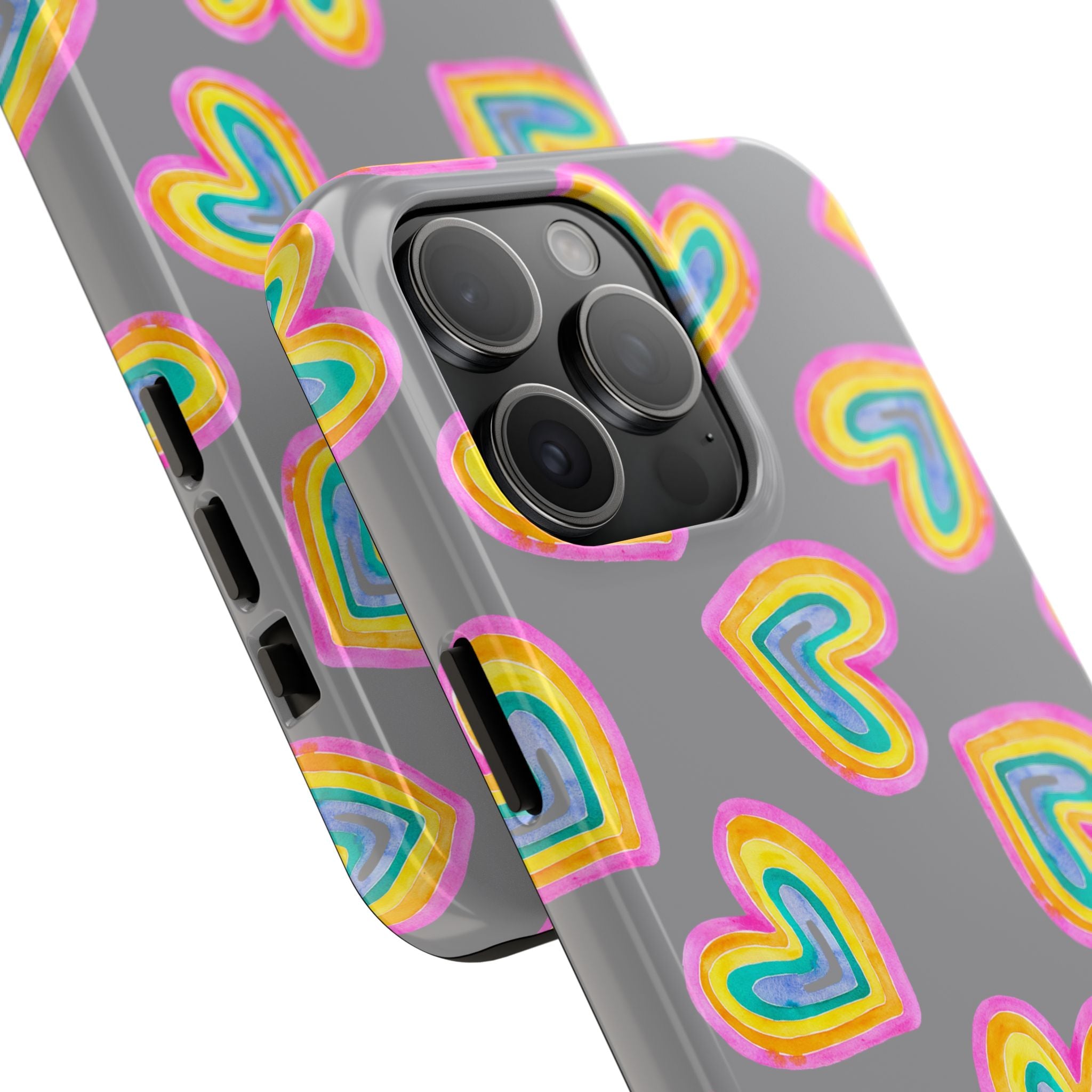 Rainbow Heart Tough Phone Case (For iPhone, Galaxy & More) - Grey