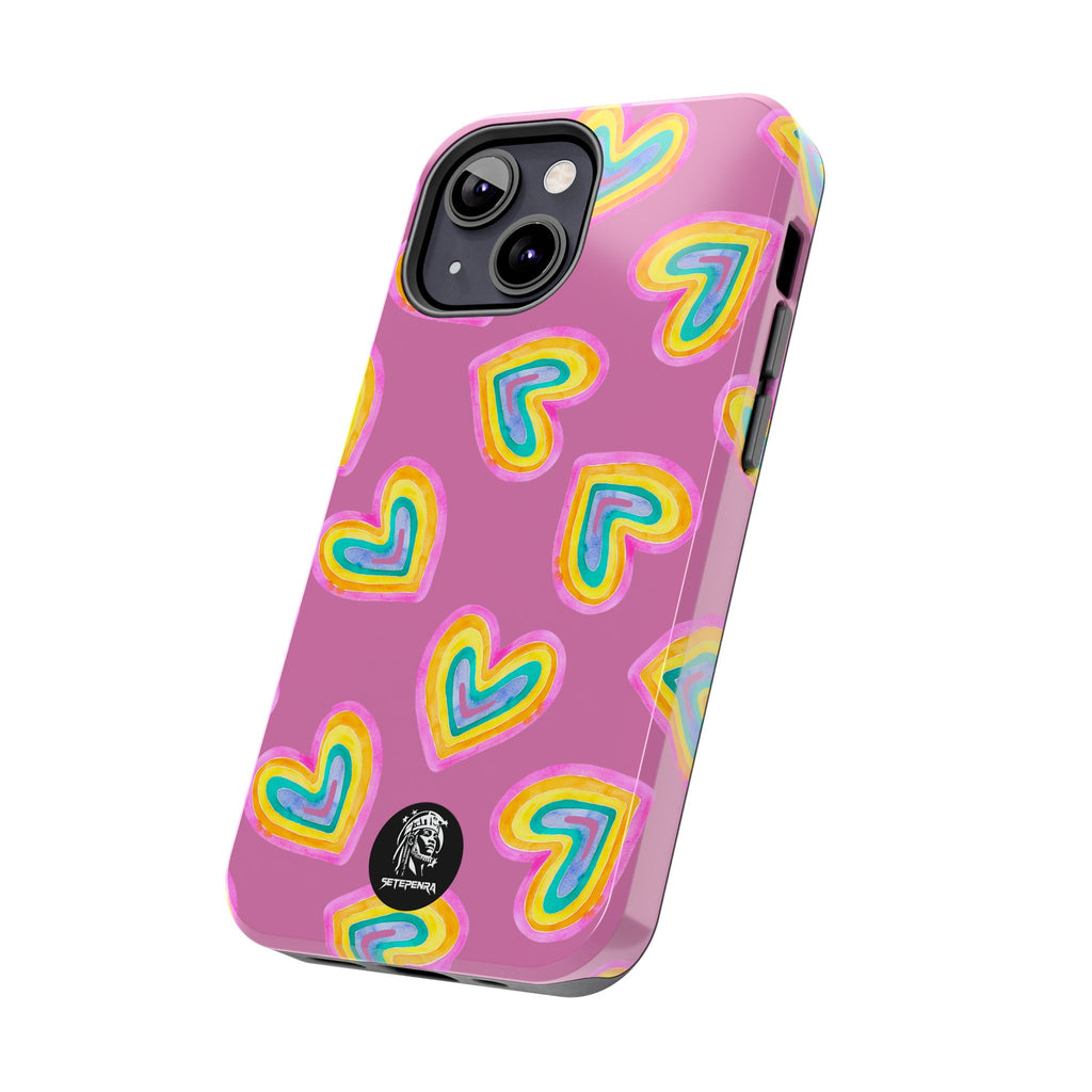 Rainbow Heart Tough Phone Case (For iPhone, Galaxy & More) - Light Pink
