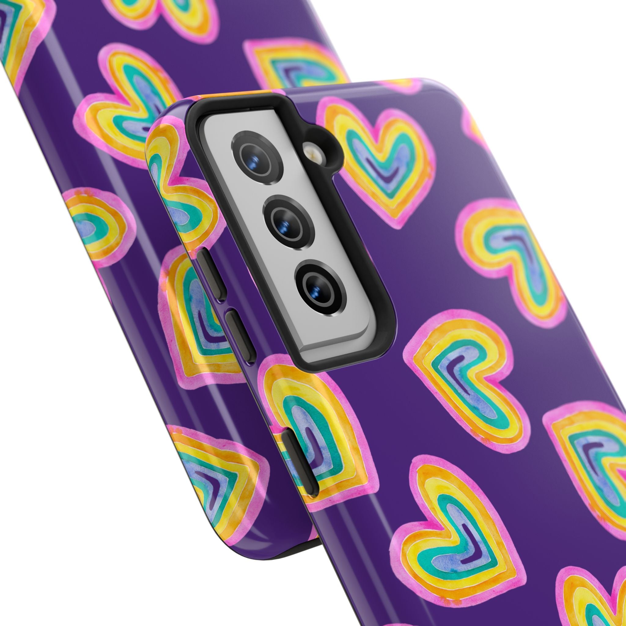 Rainbow Heart Tough Phone Case (For iPhone, Galaxy & More) - Purple