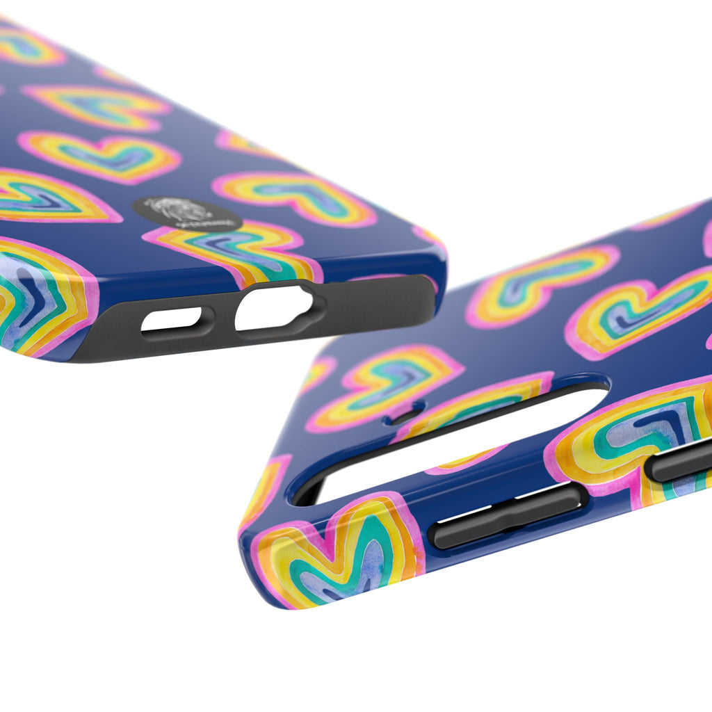 Rainbow Heart Tough Phone Case (For iPhone, Galaxy & More) - Dark Blue