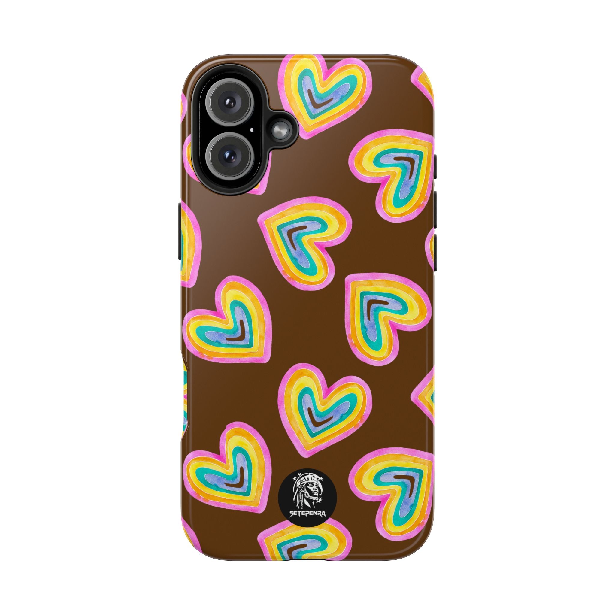 Rainbow Heart Tough Phone Case (For iPhone, Galaxy & More) - Brown