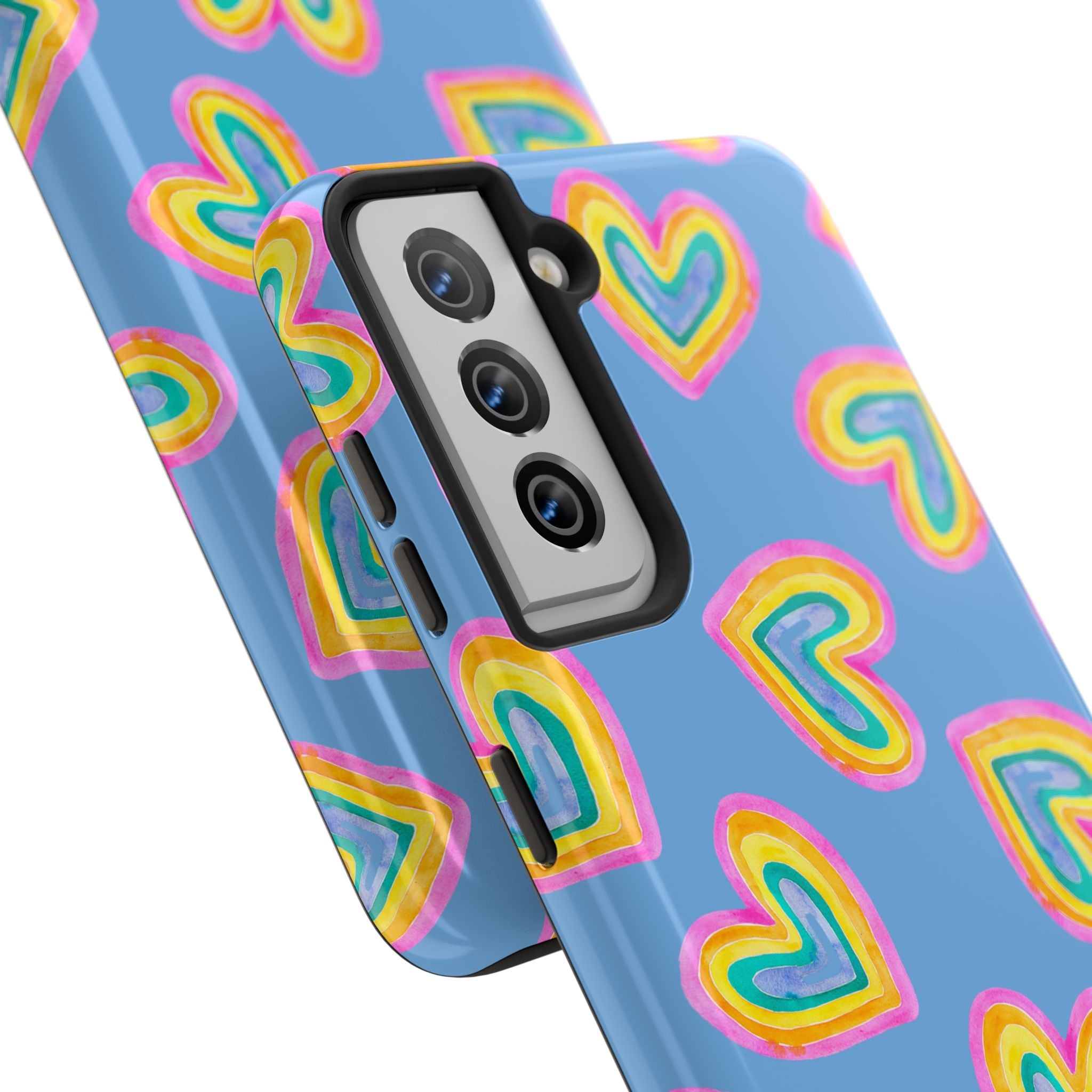 Rainbow Heart Tough Phone Case (For iPhone, Galaxy & More) - Light Blue