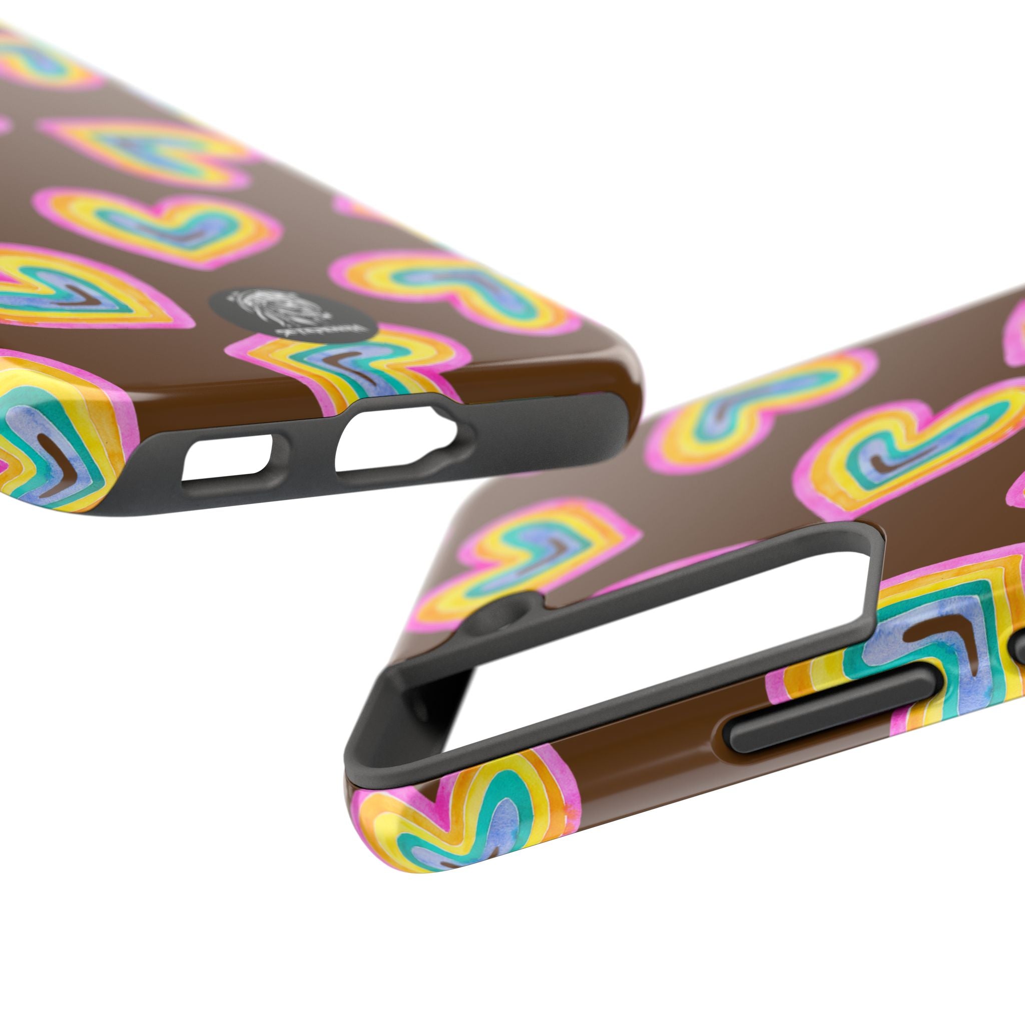 Rainbow Heart Tough Phone Case (For iPhone, Galaxy & More) - Brown