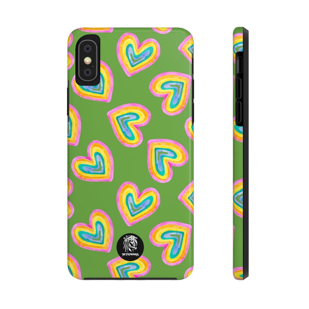 Rainbow Heart Tough Phone Case (For iPhone, Galaxy & More) - Green