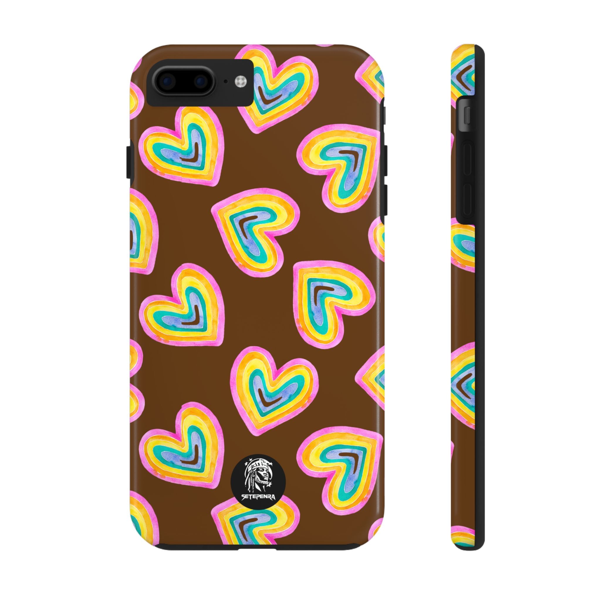 Rainbow Heart Tough Phone Case (For iPhone, Galaxy & More) - Brown SETEPENRA Phone Case.