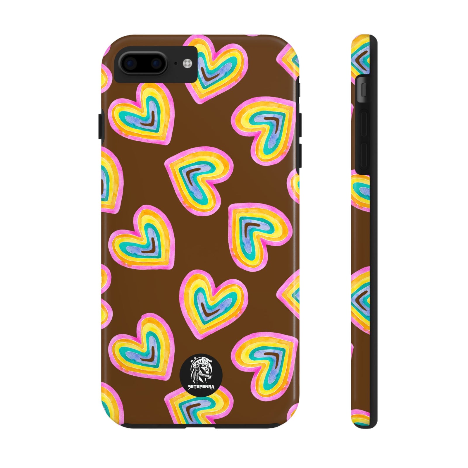 Rainbow Heart Tough Phone Case (For iPhone, Galaxy & More) - Brown SETEPENRA Phone Case.