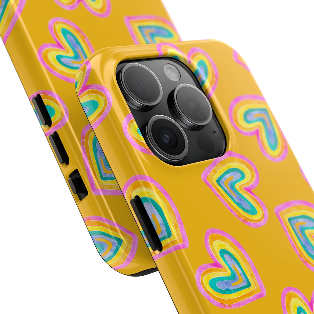 Rainbow Heart Tough Phone Case (For iPhone, Galaxy & More) - Yellow