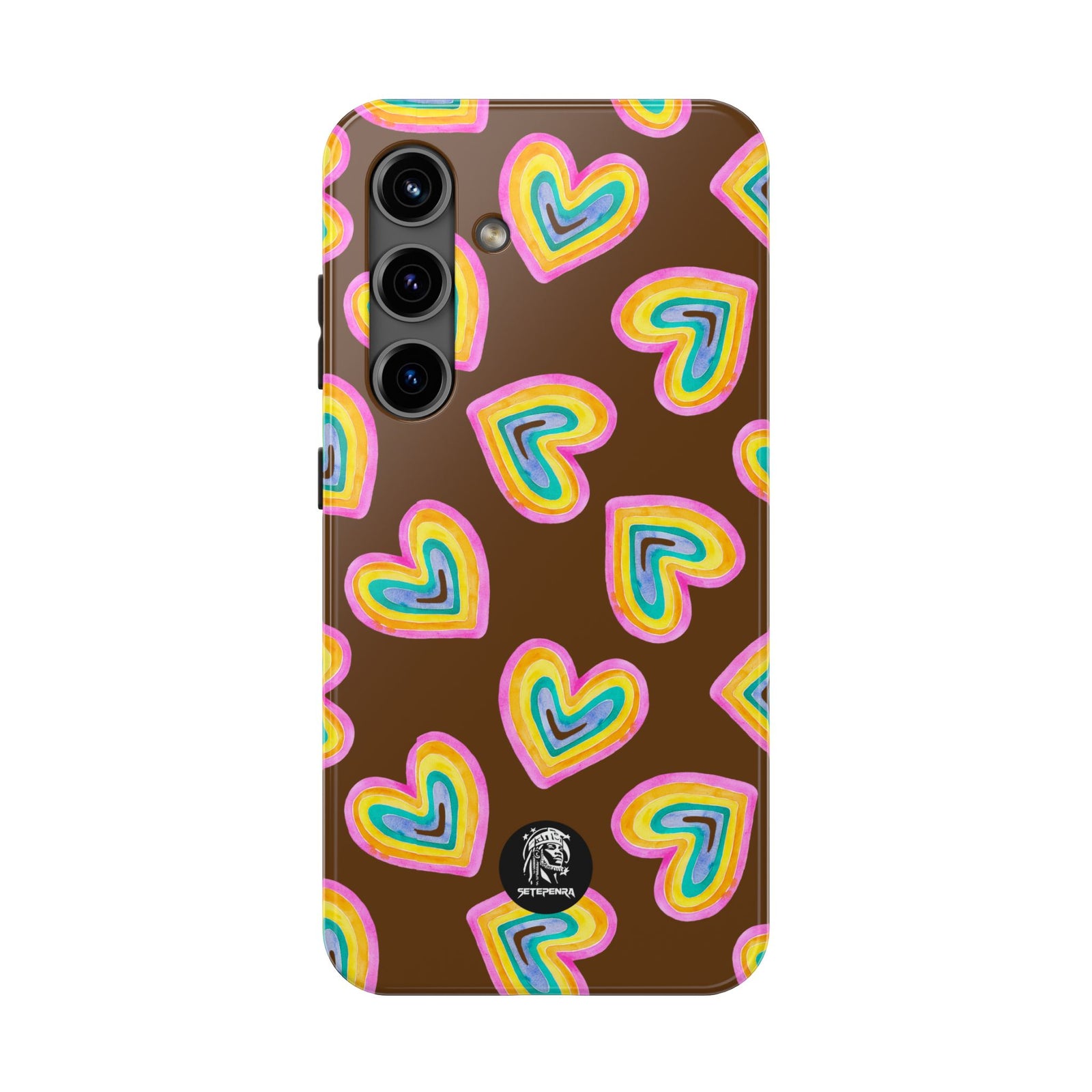 Rainbow Heart Tough Phone Case (For iPhone, Galaxy & More) - Brown SETEPENRA Phone Case.