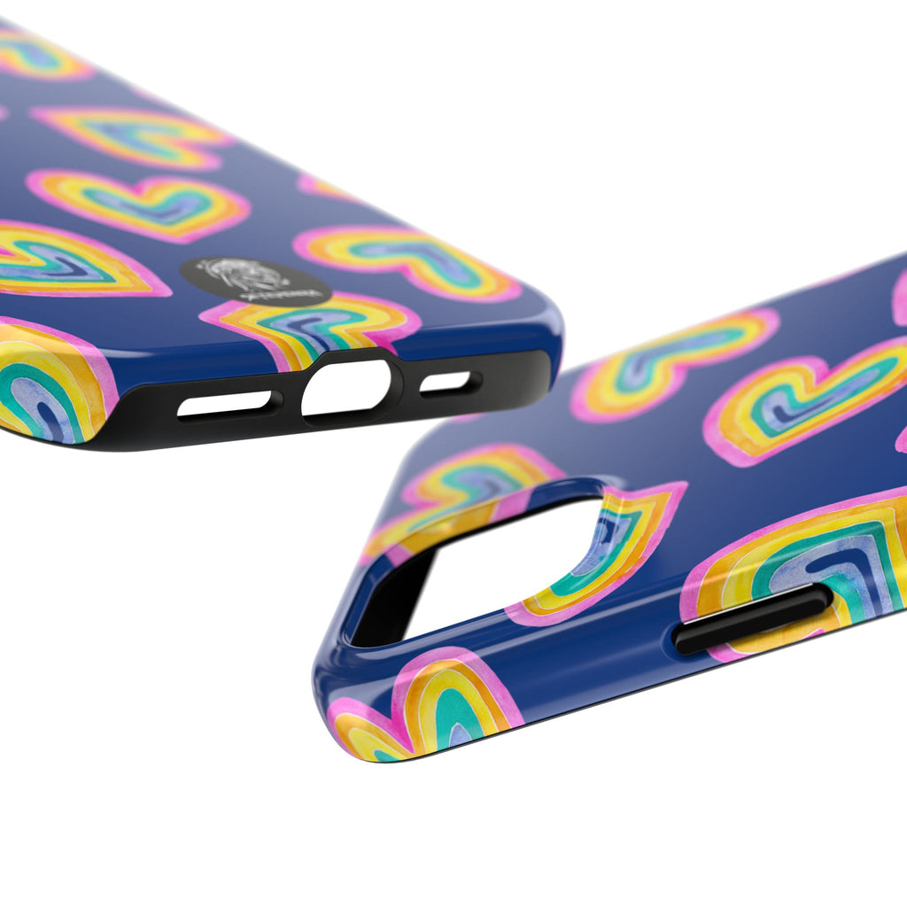Rainbow Heart Tough Phone Case (For iPhone, Galaxy & More) - Dark Blue