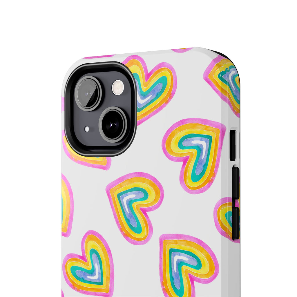 Rainbow Heart Tough Phone Case (For iPhone, Galaxy & More) - White