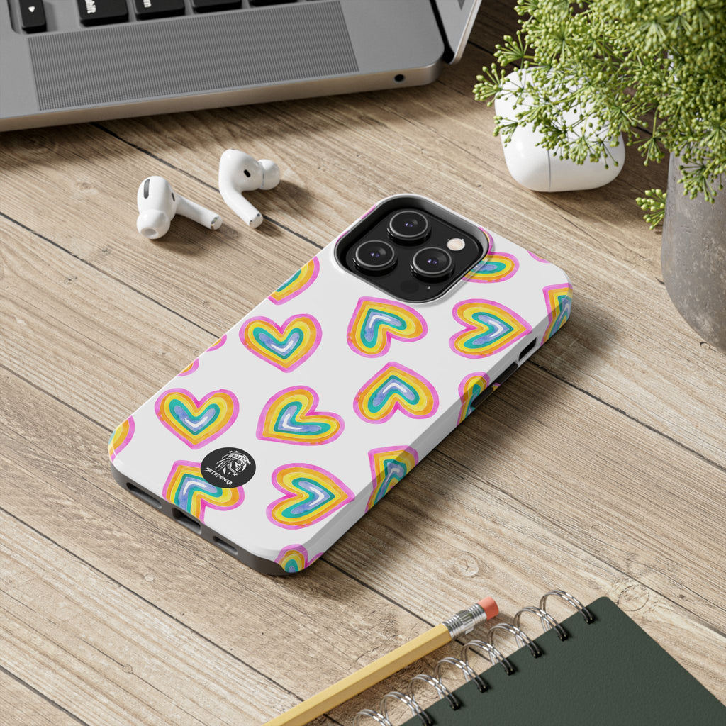 Rainbow Heart Tough Phone Case (For iPhone, Galaxy & More) - White