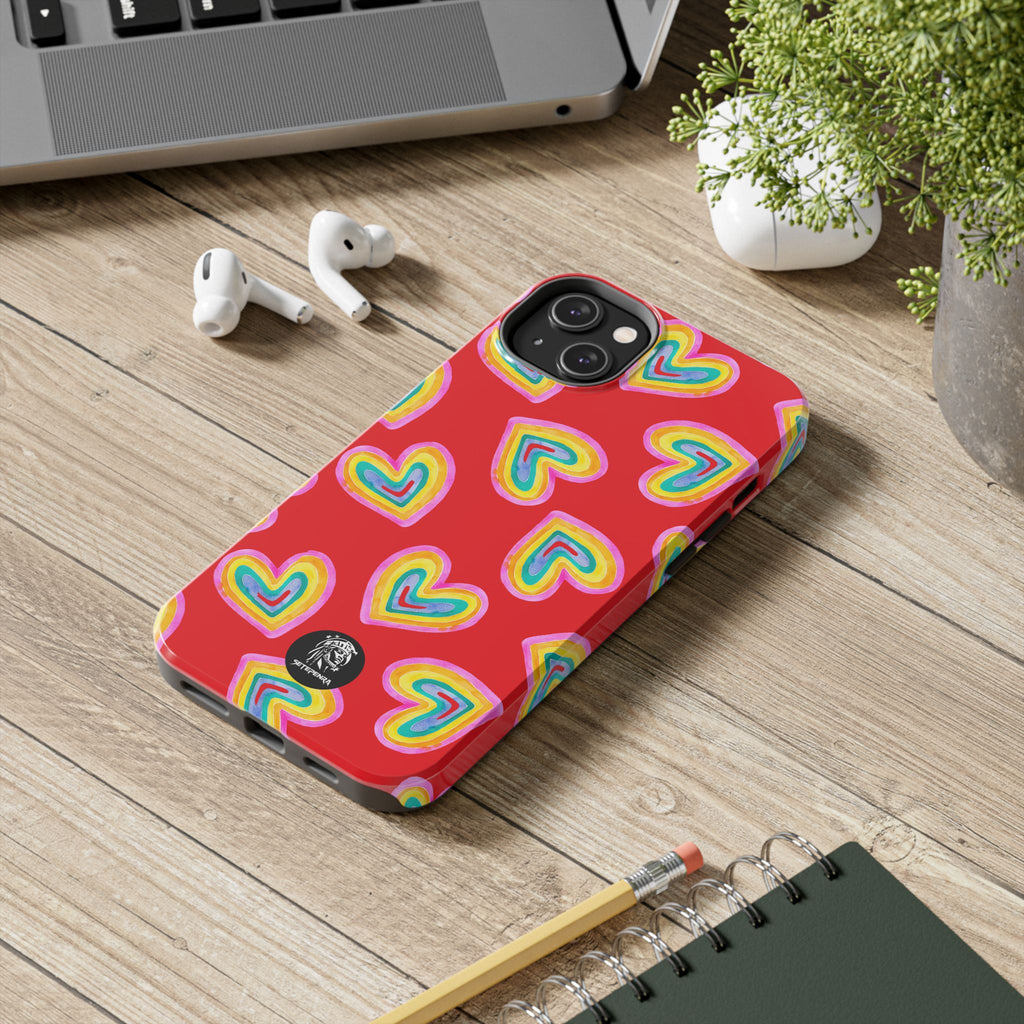 Rainbow Heart Tough Phone Case (For iPhone, Galaxy & More) - Red