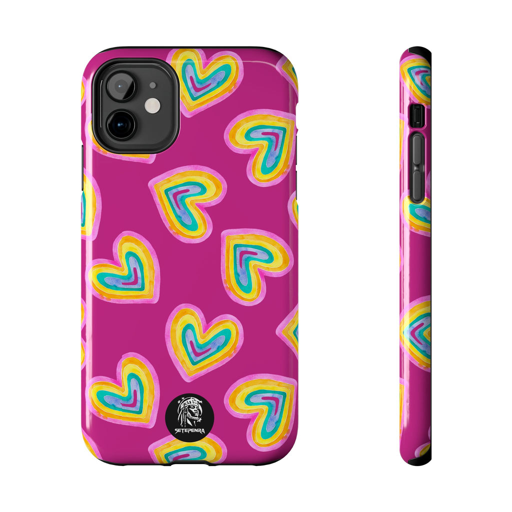 Rainbow Heart Tough Phone Case (For iPhone, Galaxy & More) - Pink SETEPENRA Phone Case.