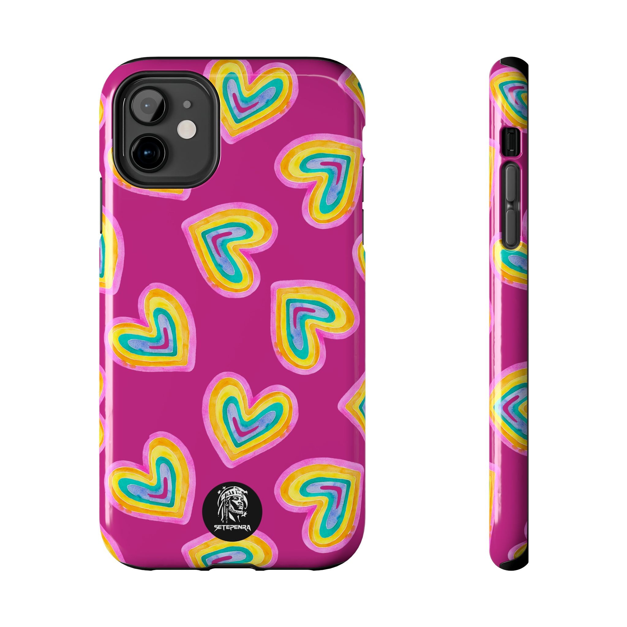 Rainbow Heart Tough Phone Case (For iPhone, Galaxy & More) - Pink SETEPENRA Phone Case.