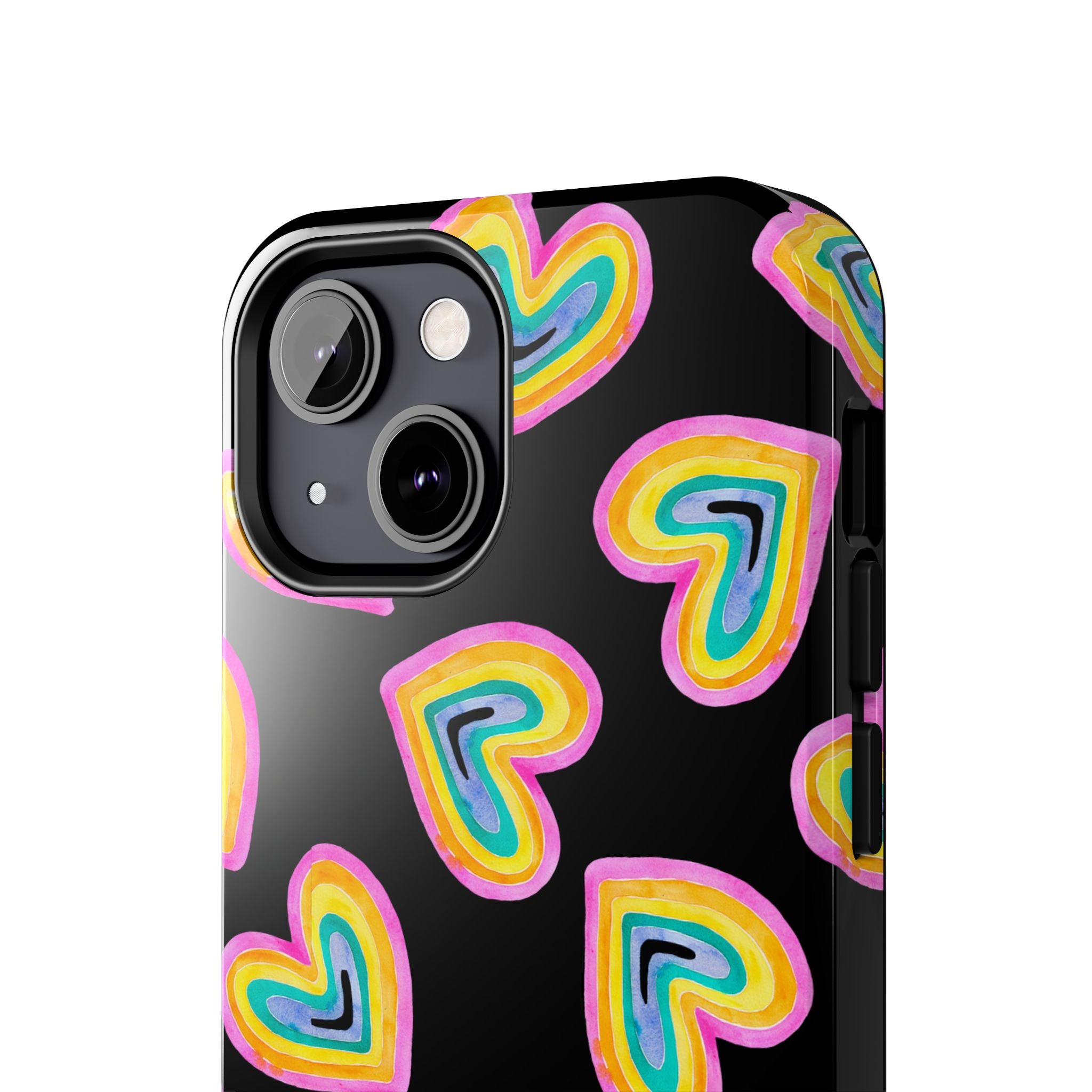 Rainbow Heart Tough Phone Case (For iPhone, Galaxy & More) - Black