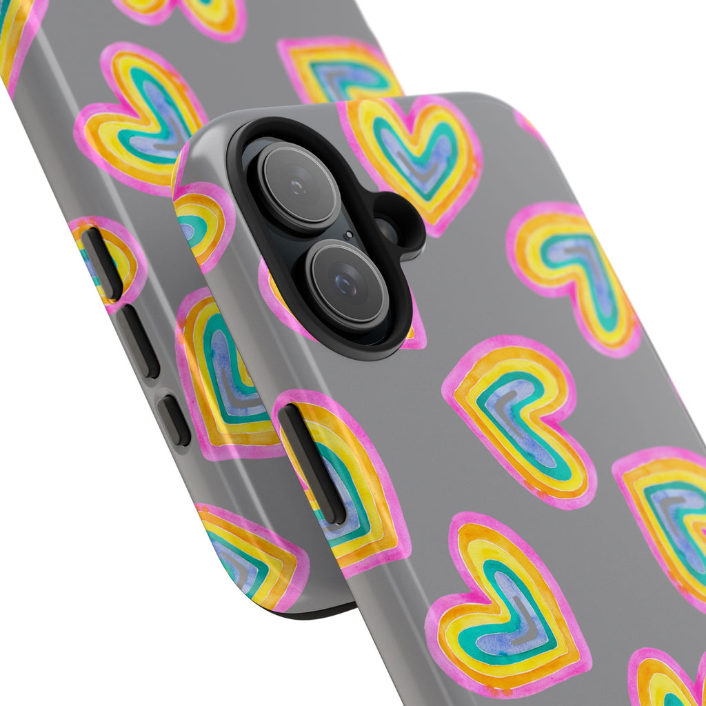 Rainbow Heart Tough Phone Case (For iPhone, Galaxy & More) - Grey