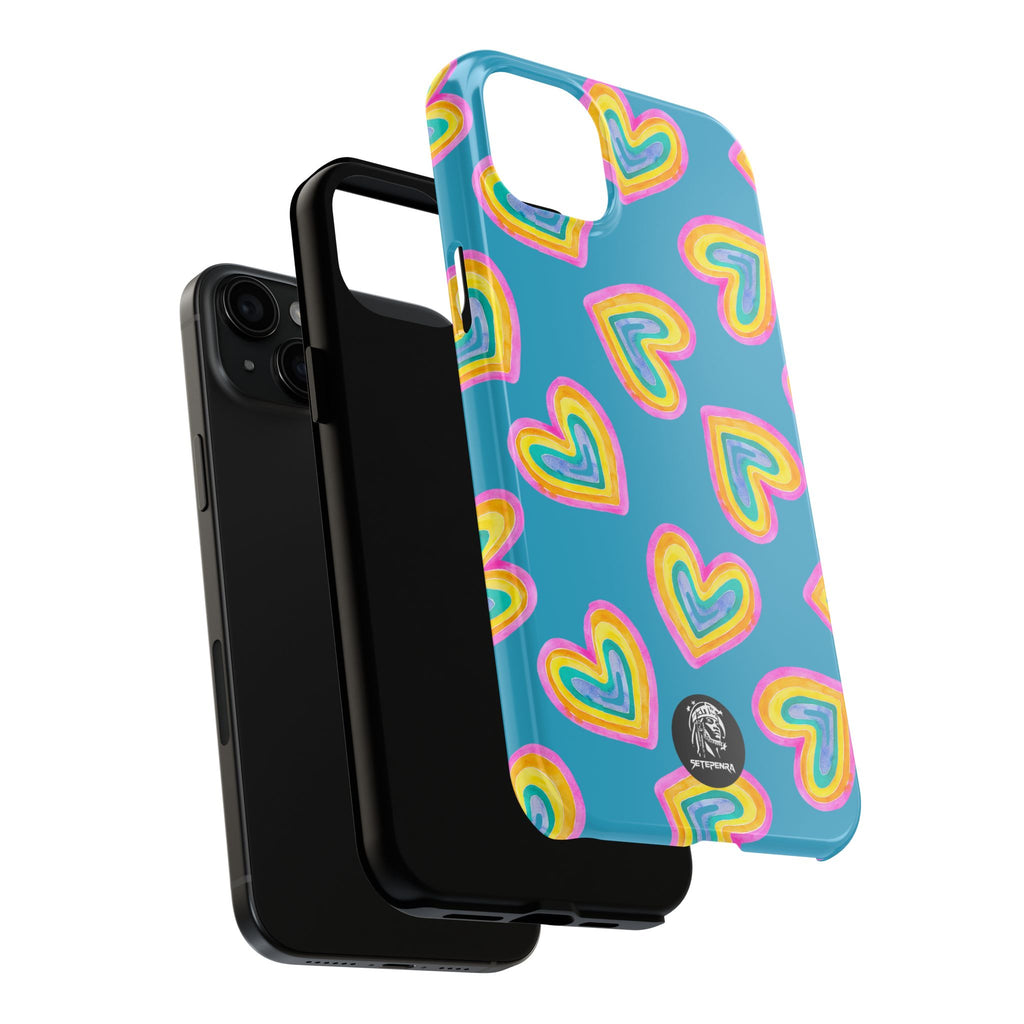 Rainbow Heart Tough Phone Case (For iPhone, Galaxy & More) - Turquoise
