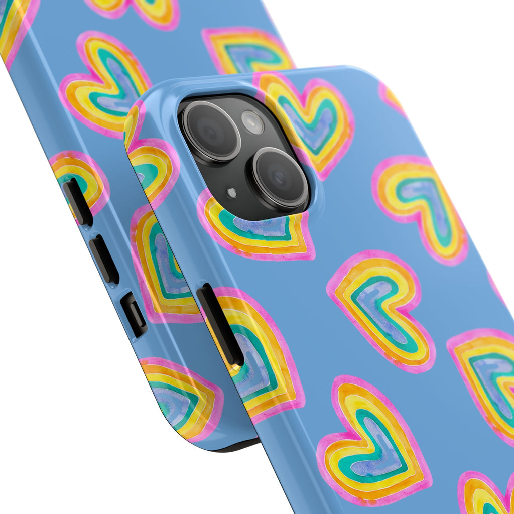 Rainbow Heart Tough Phone Case (For iPhone, Galaxy & More) - Light Blue