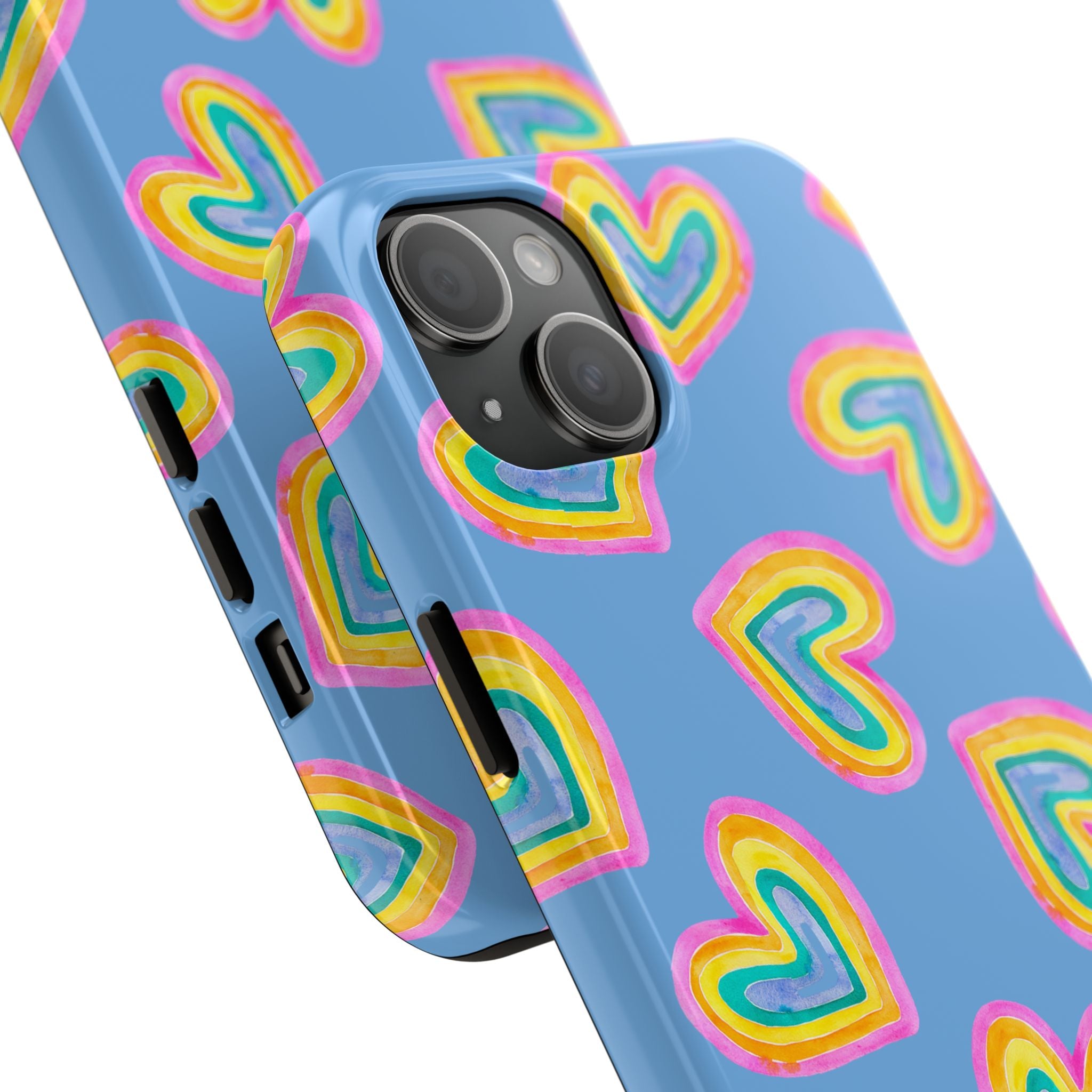 Rainbow Heart Tough Phone Case (For iPhone, Galaxy & More) - Light Blue