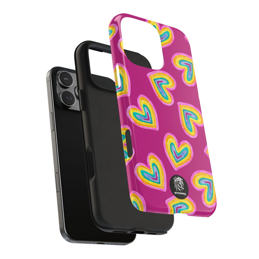 Rainbow Heart Tough Phone Case (For iPhone, Galaxy & More) - Pink