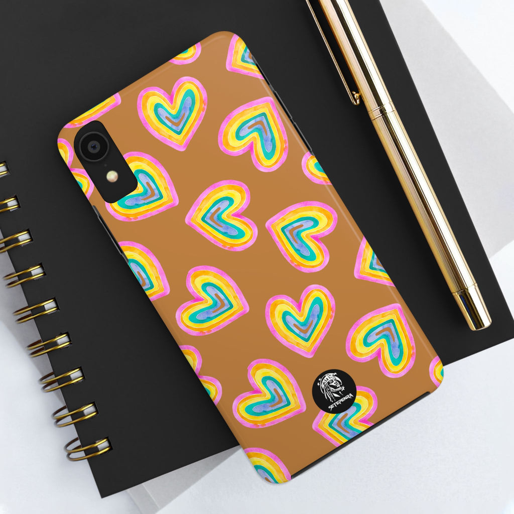 Rainbow Heart Tough Phone Case (For iPhone, Galaxy & More) - Light Brown