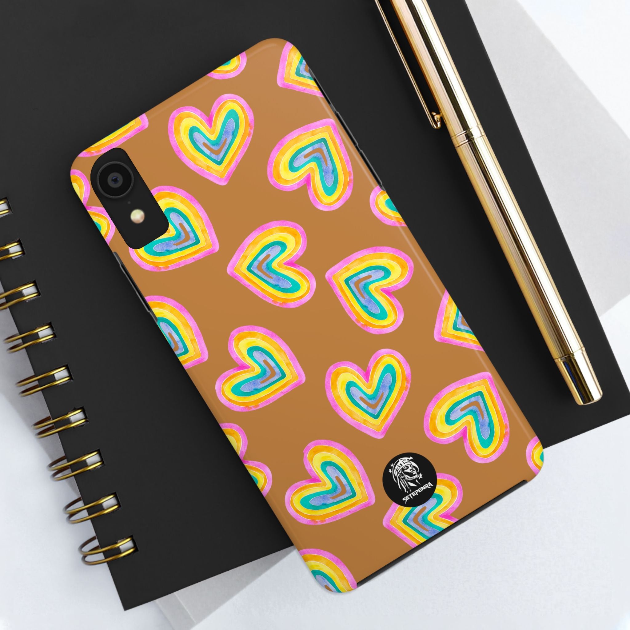Rainbow Heart Tough Phone Case (For iPhone, Galaxy & More) - Light Brown