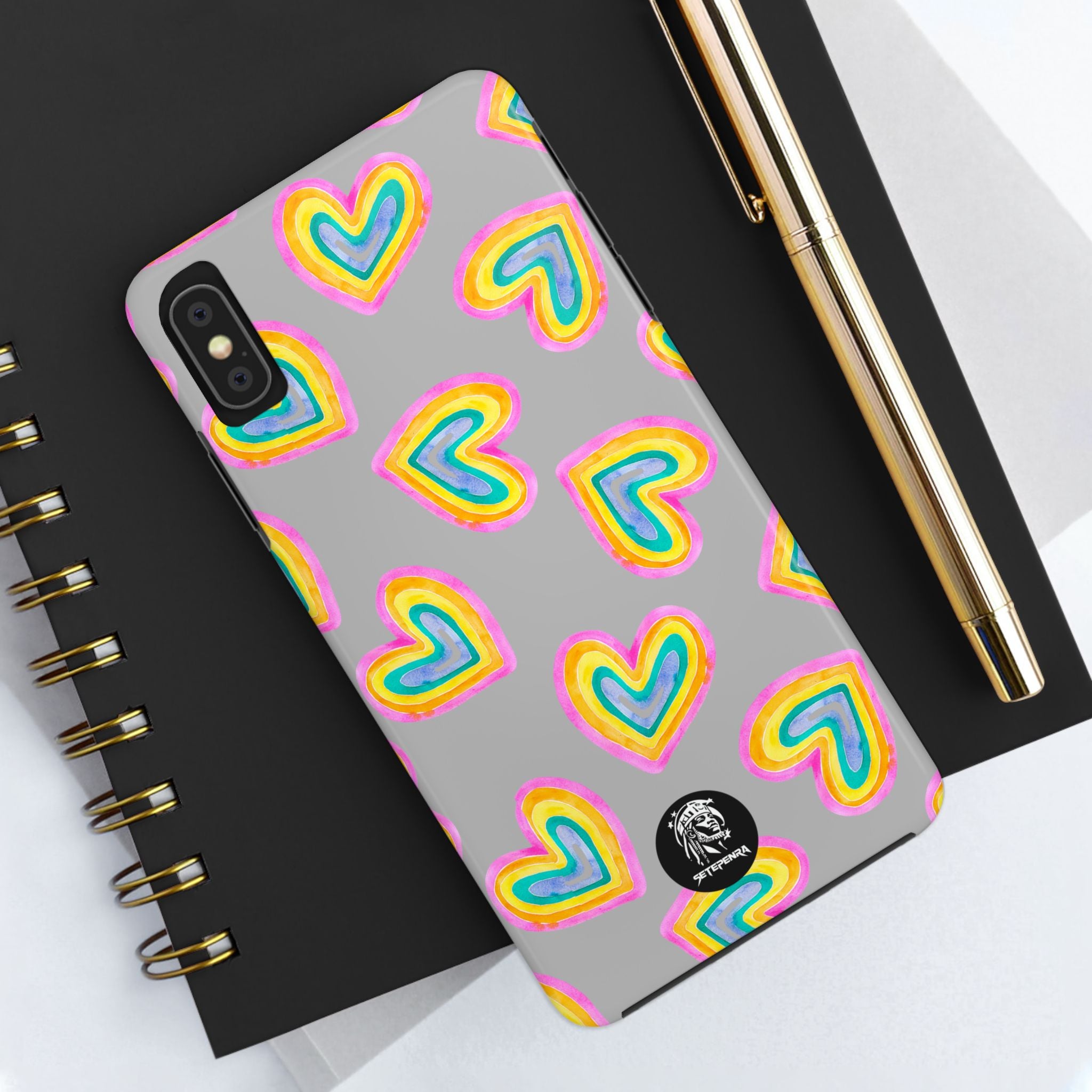 Rainbow Heart Tough Phone Case (For iPhone, Galaxy & More) - Light Grey