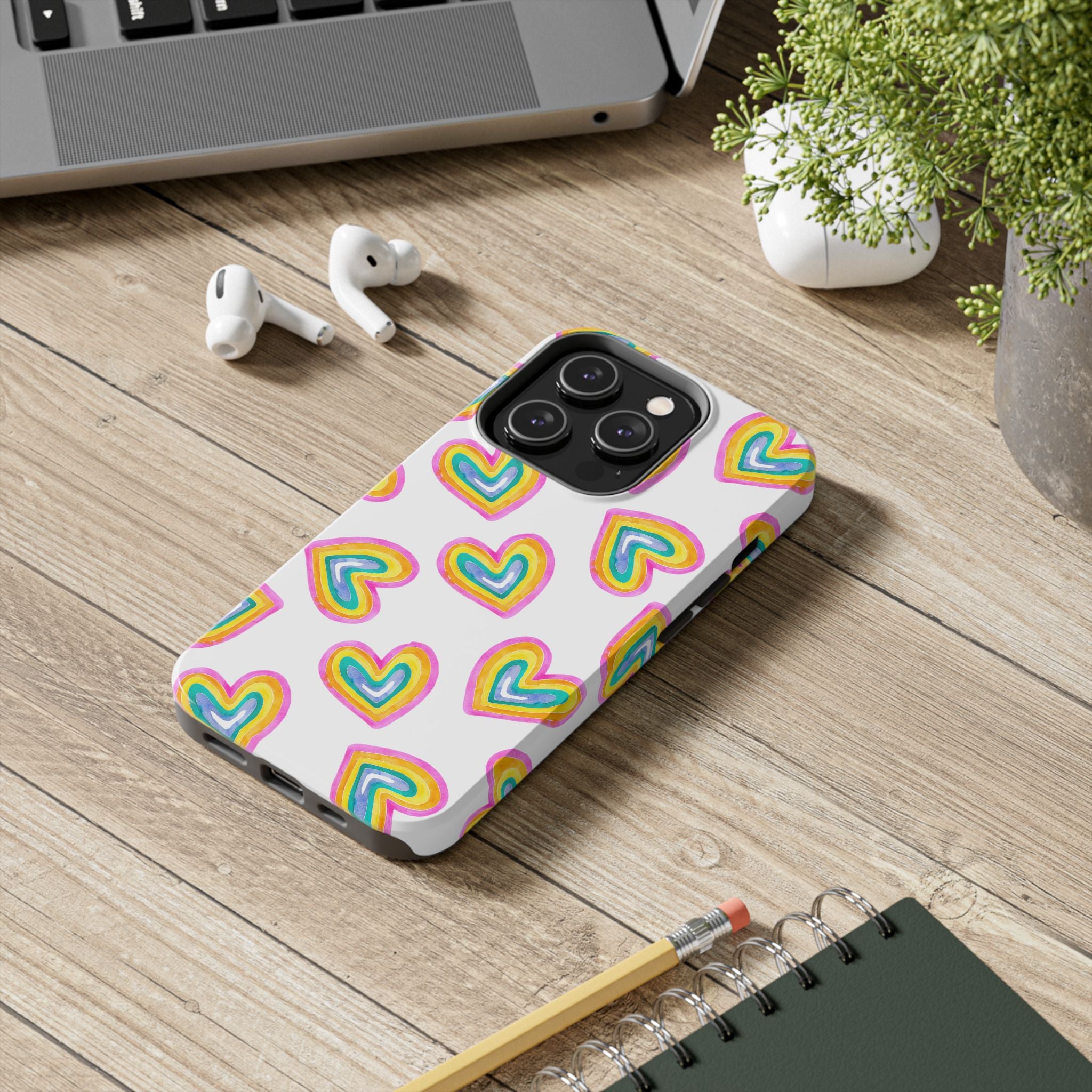 Rainbow Heart Tough Phone Case — Durable Cute Protective Phone Cover