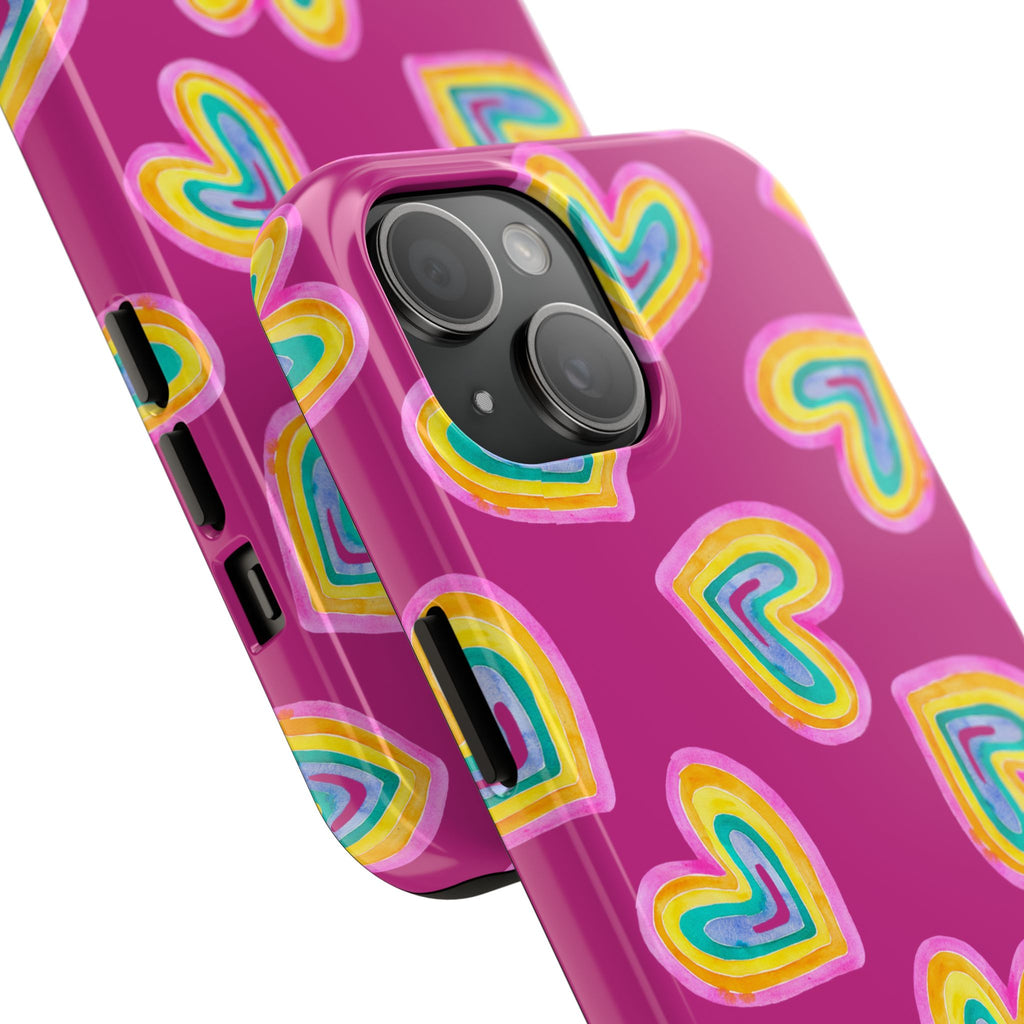 Rainbow Heart Tough Phone Case (For iPhone, Galaxy & More) - Pink