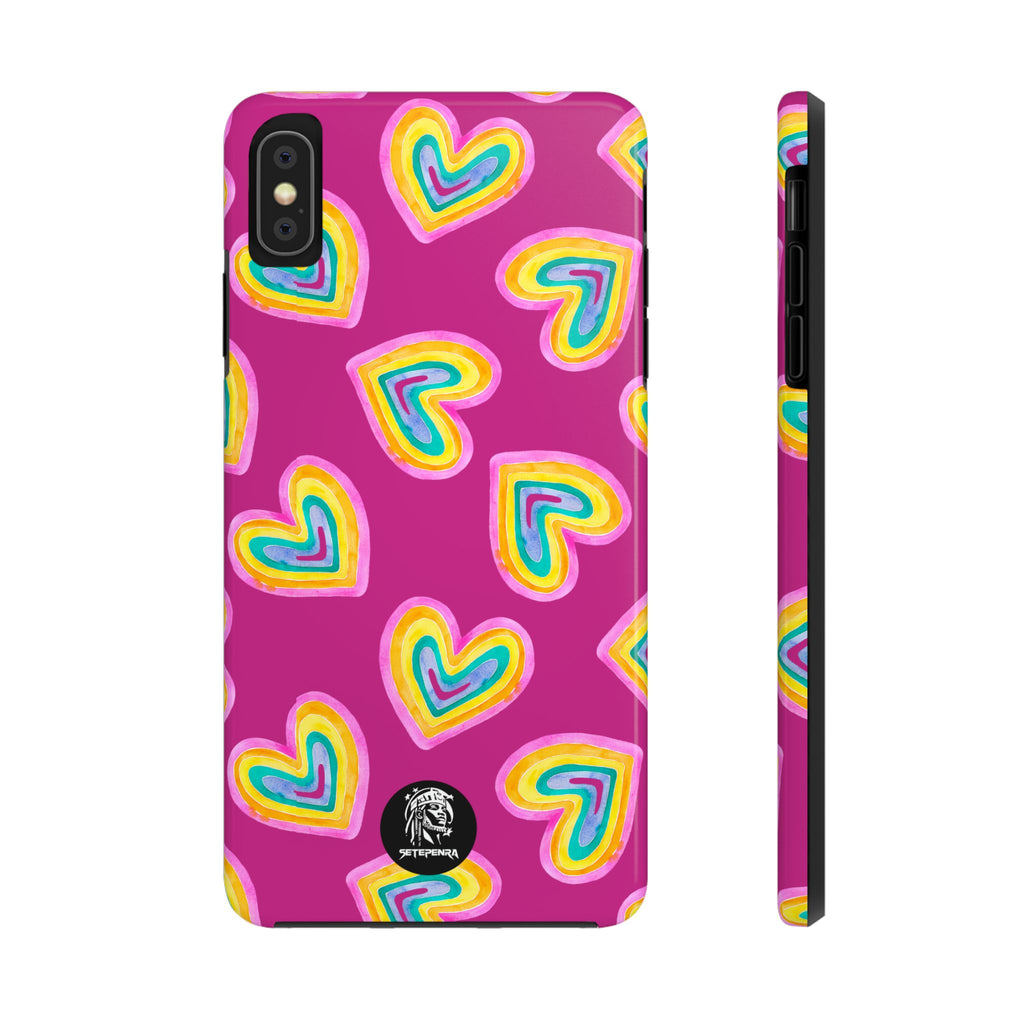 Rainbow Heart Tough Phone Case (For iPhone, Galaxy & More) - Pink SETEPENRA Phone Case.