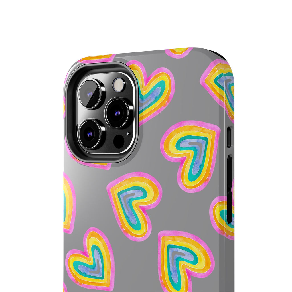 Rainbow Heart Tough Phone Case (For iPhone, Galaxy & More) - Grey