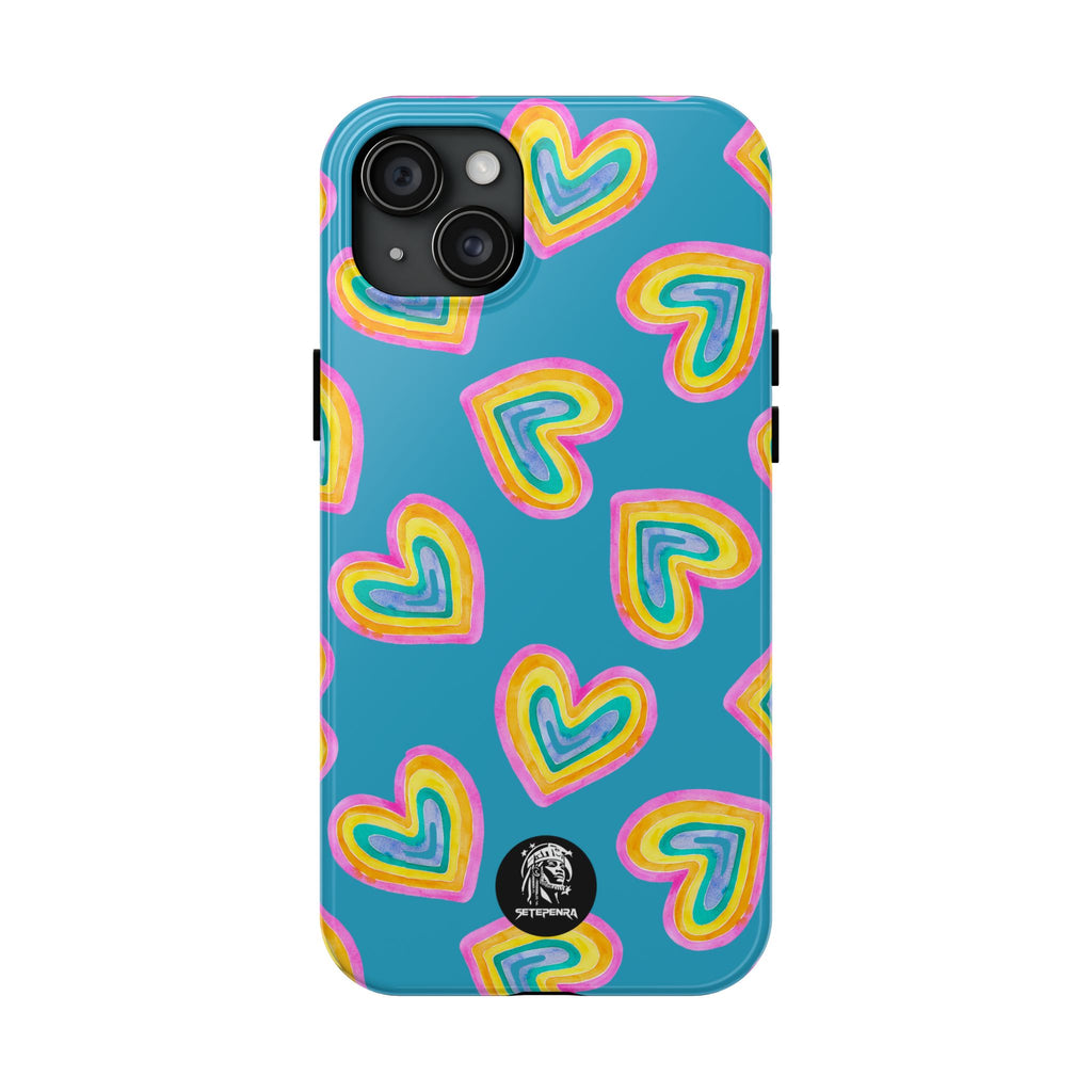 Rainbow Heart Tough Phone Case (For iPhone, Galaxy & More) - Turquoise