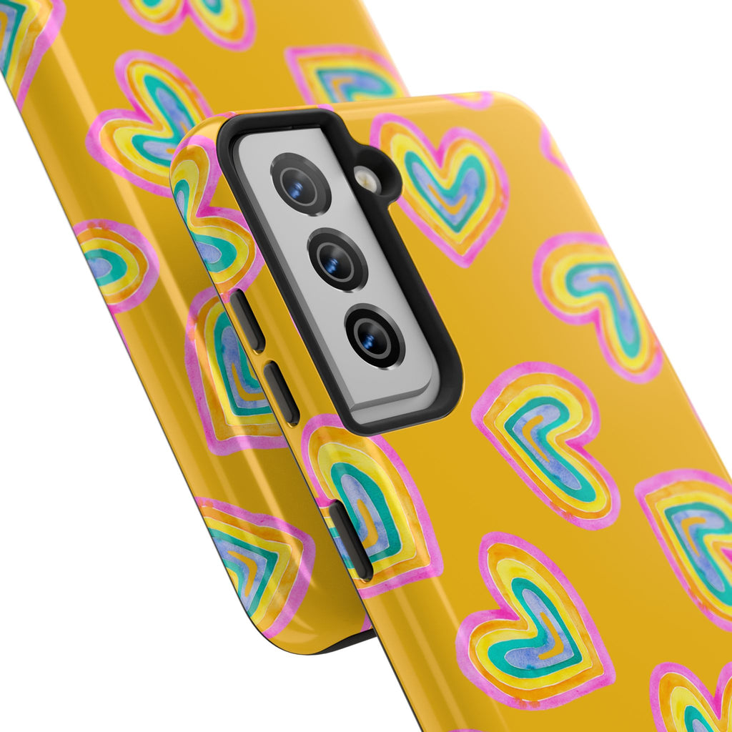 Rainbow Heart Tough Phone Case (For iPhone, Galaxy & More) - Yellow