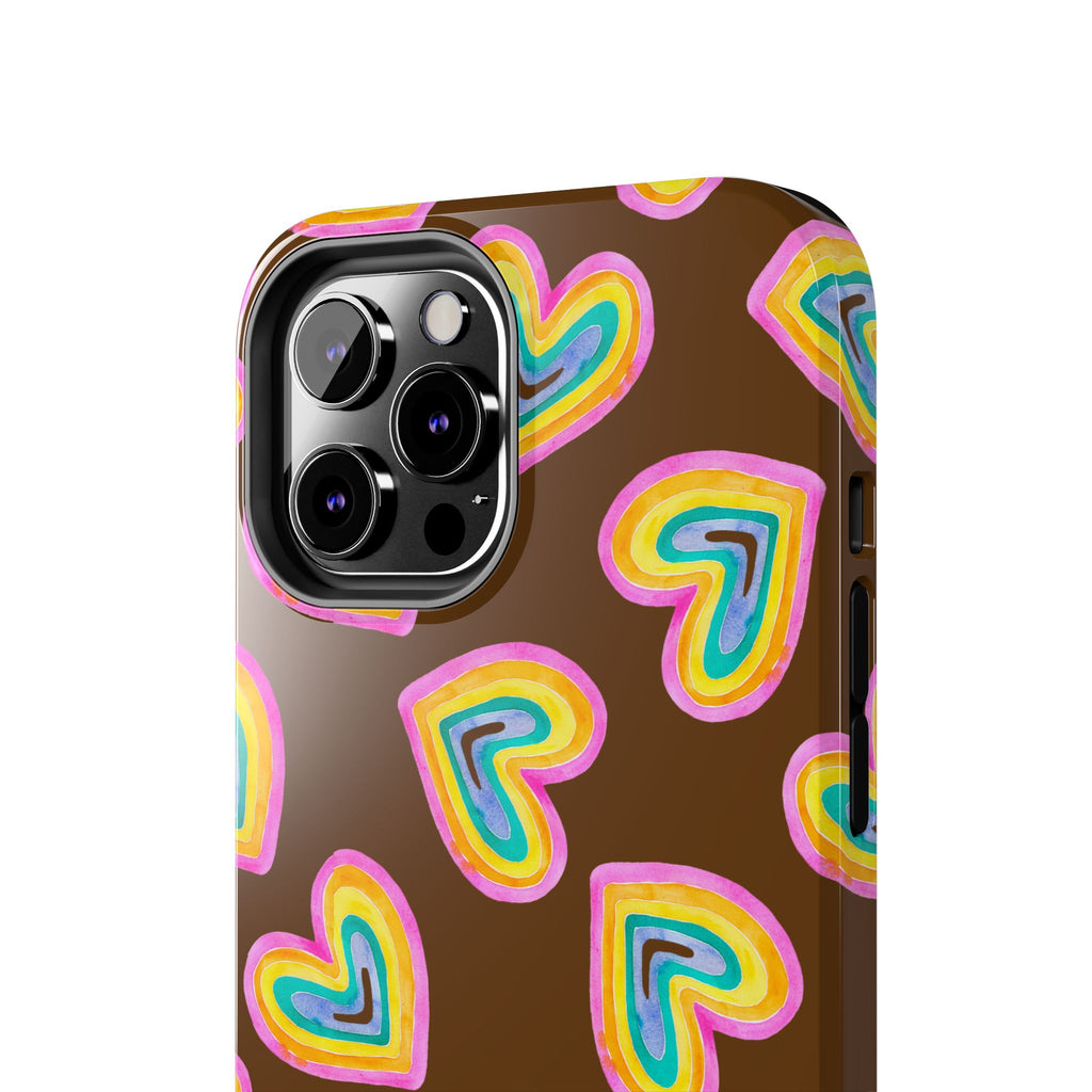 Rainbow Heart Tough Phone Case (For iPhone, Galaxy & More) - Brown