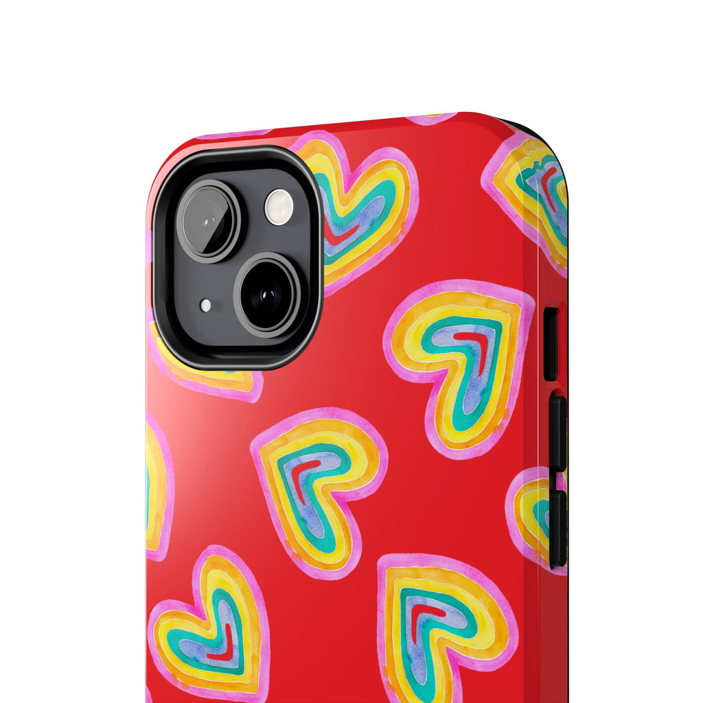 Rainbow Heart Tough Phone Case (For iPhone, Galaxy & More) - Red