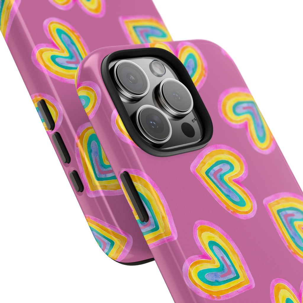 Rainbow Heart Tough Phone Case (For iPhone, Galaxy & More) - Light Pink